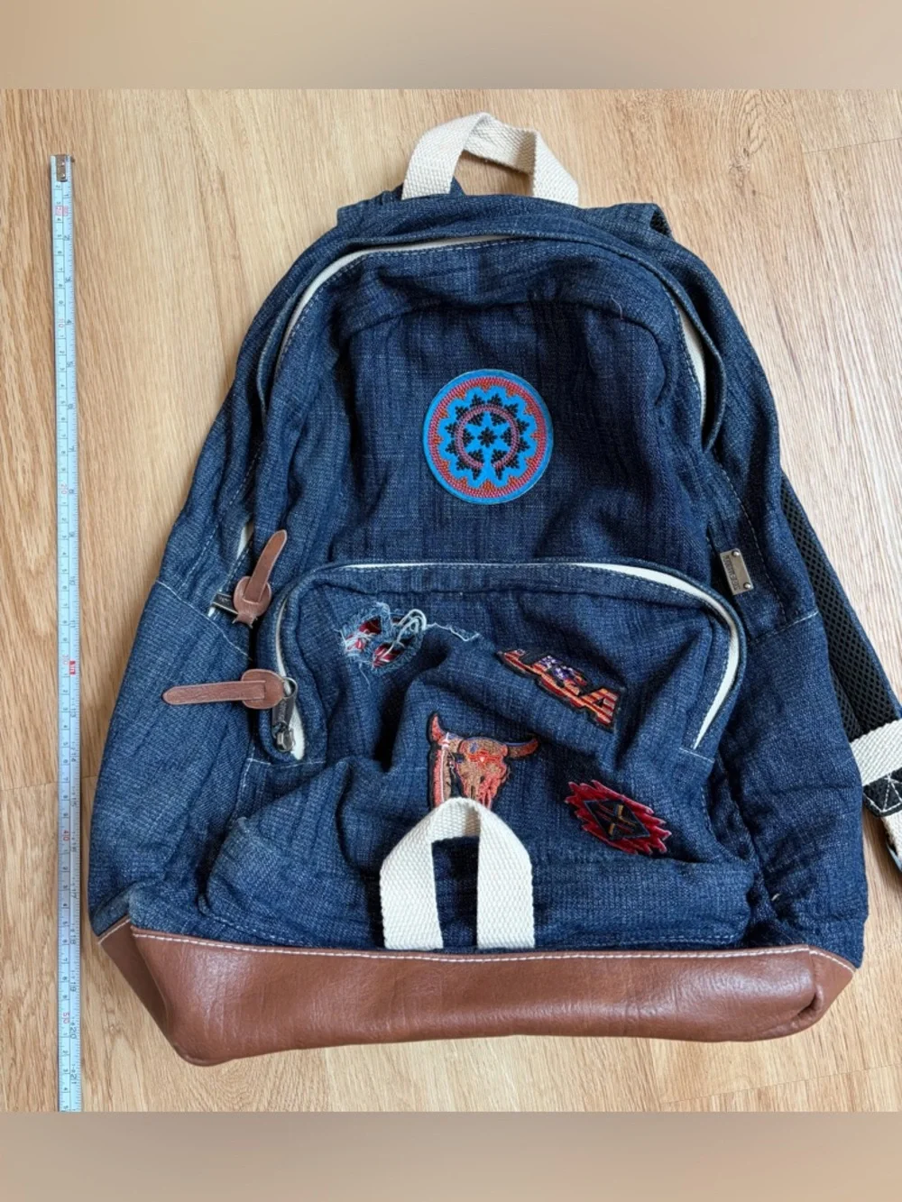 Rare Steve Madden Denim Patch Backpack Blue Red Bandana USA Aztec $108 unisex